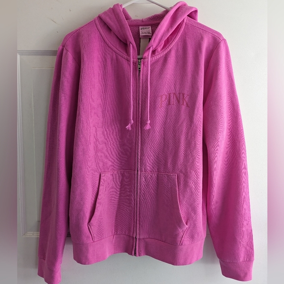 PINK Victoria's Secret Tops - PINK women's sz XL hot pink fleece zip up hoodie with pocket